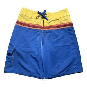 Vintage 90s Quiksilver Shorts Mens 32 Yellow Blue Orange Nylon Surf Y2K